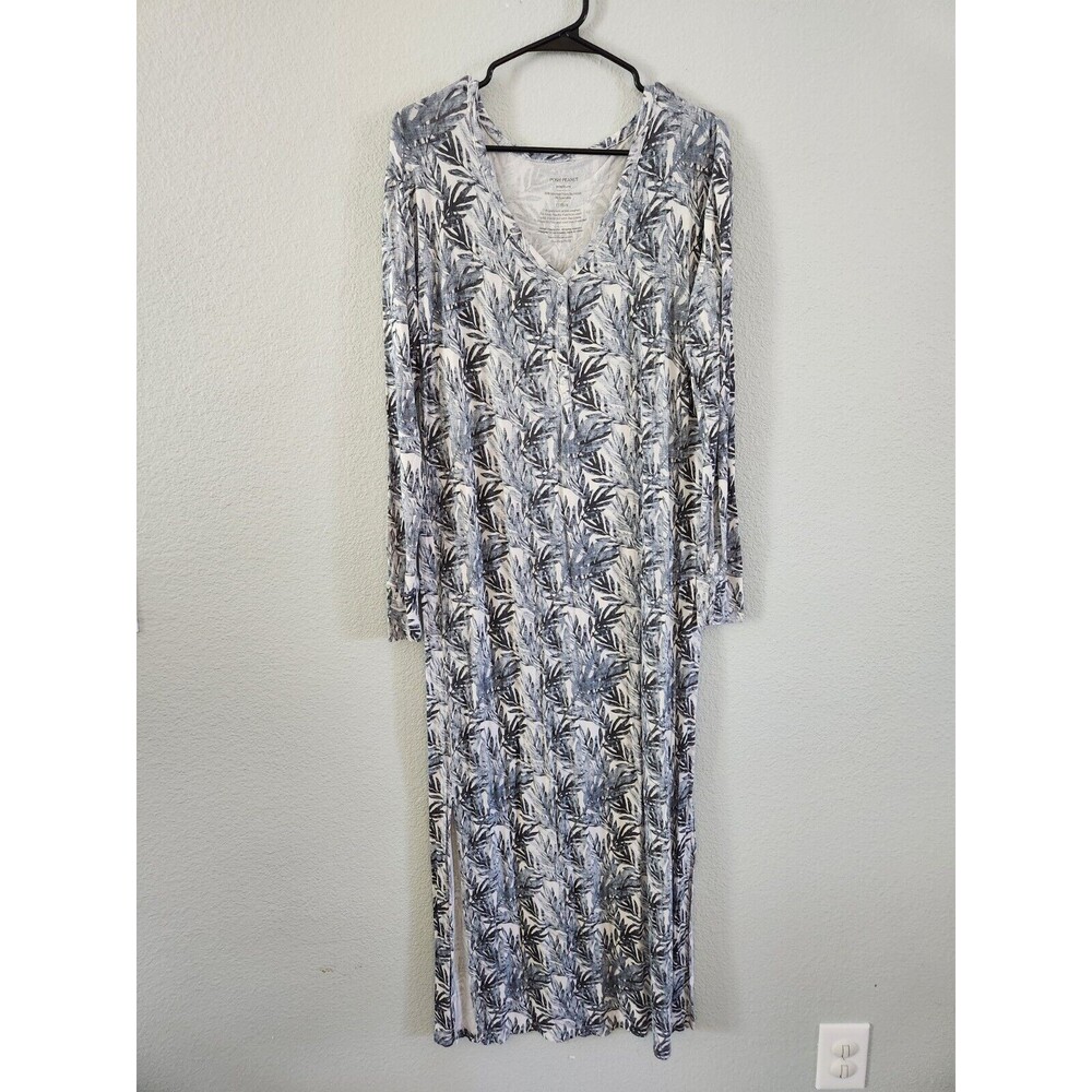 Posh Peanut Women's Maxi Long Sleeve Maternity Dress Jared Blue Leaf Medium